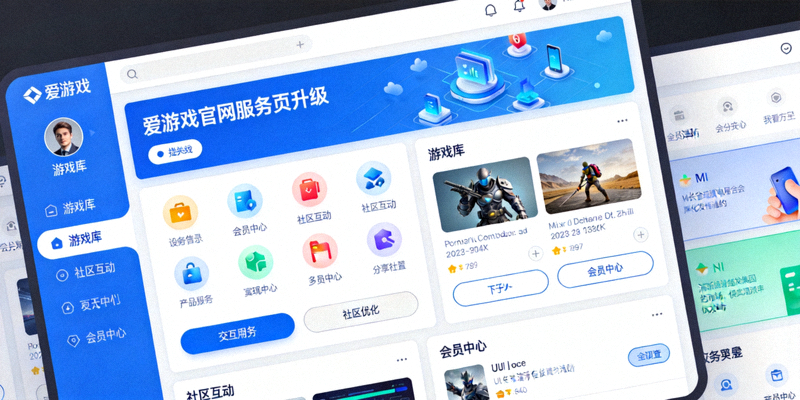 爱游戏官网服务页升级界面展示，包含全新功能模块与流畅的用户界面