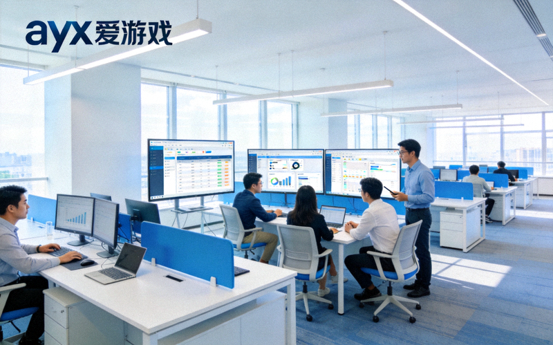ayx爱游戏现代化办公环境与团队协作场景，展示开放式的办公空间与专注工作的员工