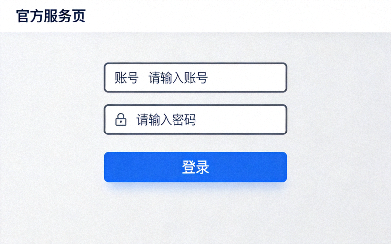 官方服务页登录界面截图，显示账号密码输入框与登录按钮