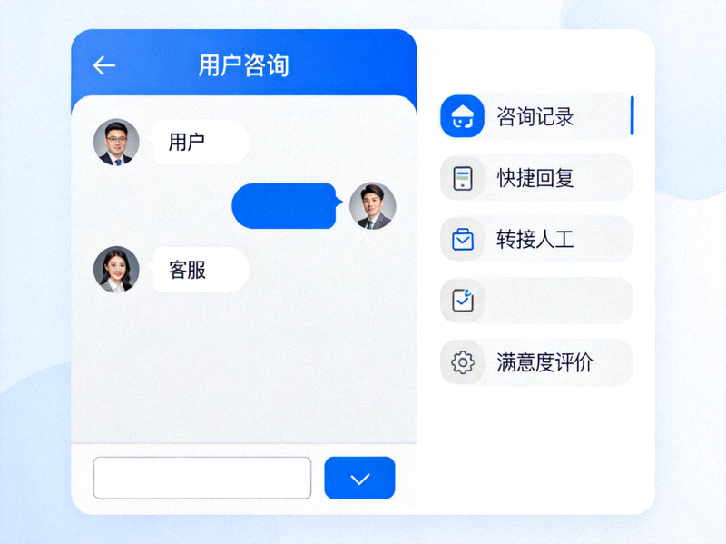全新客服支持系统操作界面示意图，展示清晰的对话窗口与功能菜单
