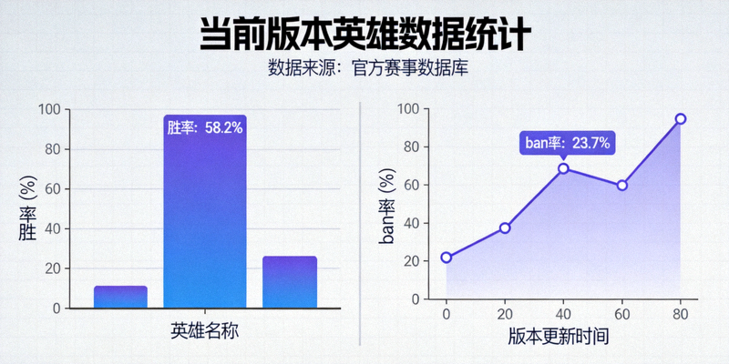 电竞数据分析图表，显示英雄胜率、ban率等统计信息
