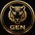 GEN战队标志，金色虎头与黑色背景的圆形LOGO