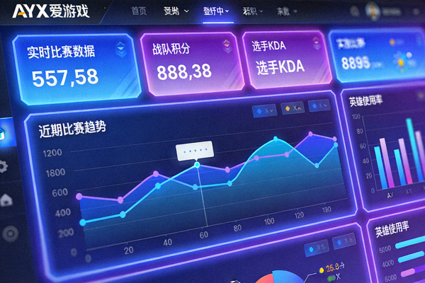 AYX爱游戏电竞数据平台界面，展示实时比赛数据与可视化图表