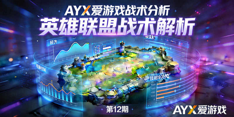 AYX爱游戏战术分析视频封面，显示英雄联盟地图与数据图表叠加效果