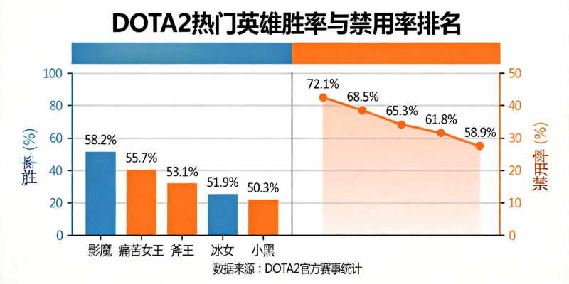 DOTA2英雄数据统计图表，显示热门英雄胜率与禁用率排名