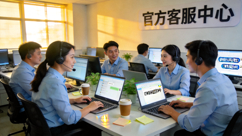 官方客服团队在线为用户提供咨询服务的工作场景