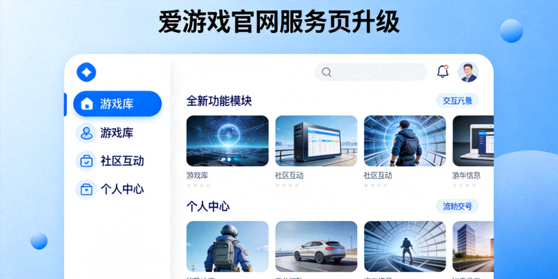 爱游戏官网服务页升级界面展示，包含全新功能模块与流畅的用户界面
