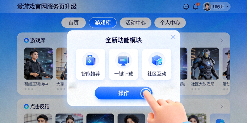 爱游戏官网服务页升级界面展示，包含全新功能模块与流畅的用户操作界面